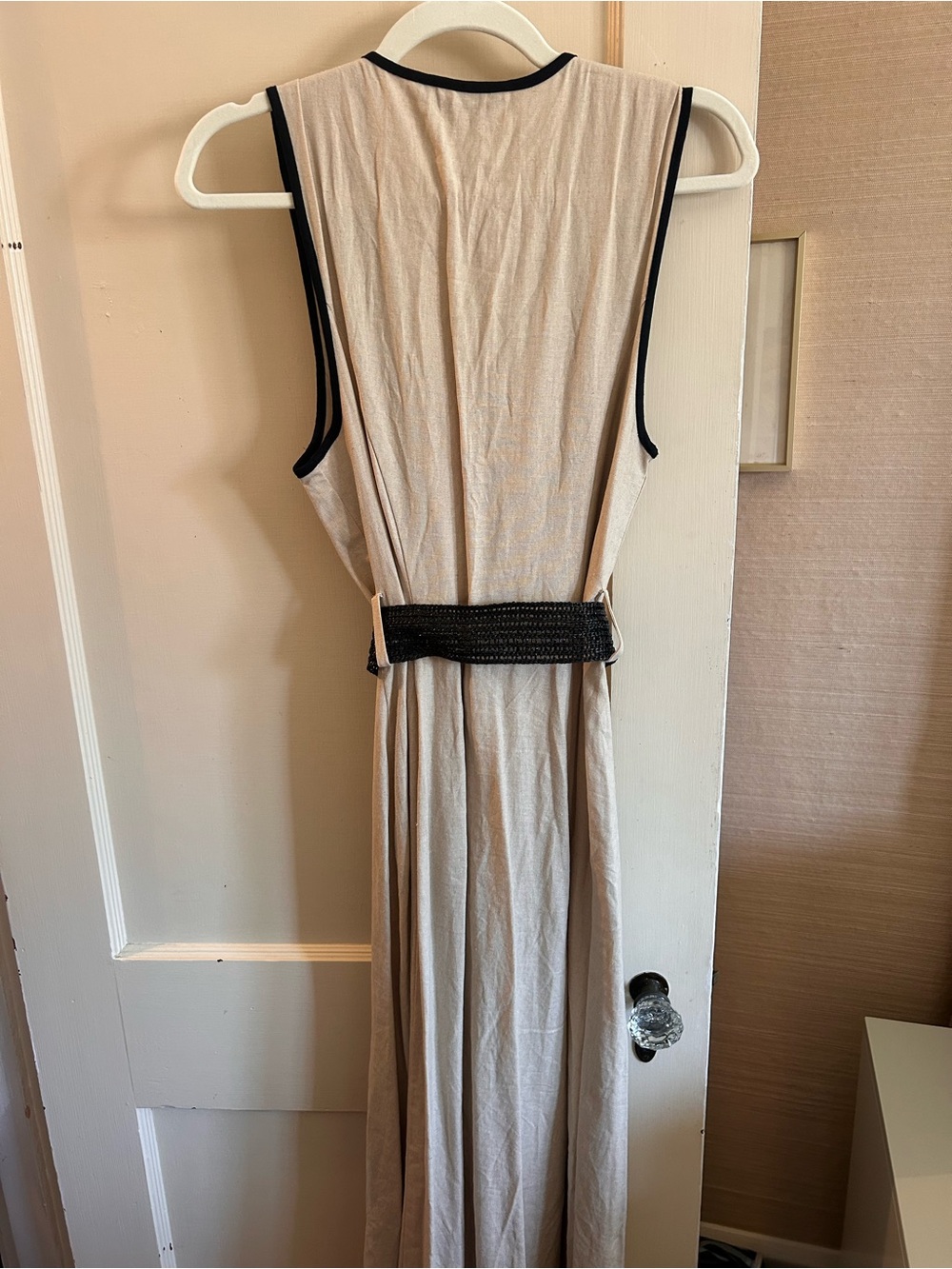 NWOT Zara Cream Midi Wrap Dress with Black Trim - Picture 6 of 6